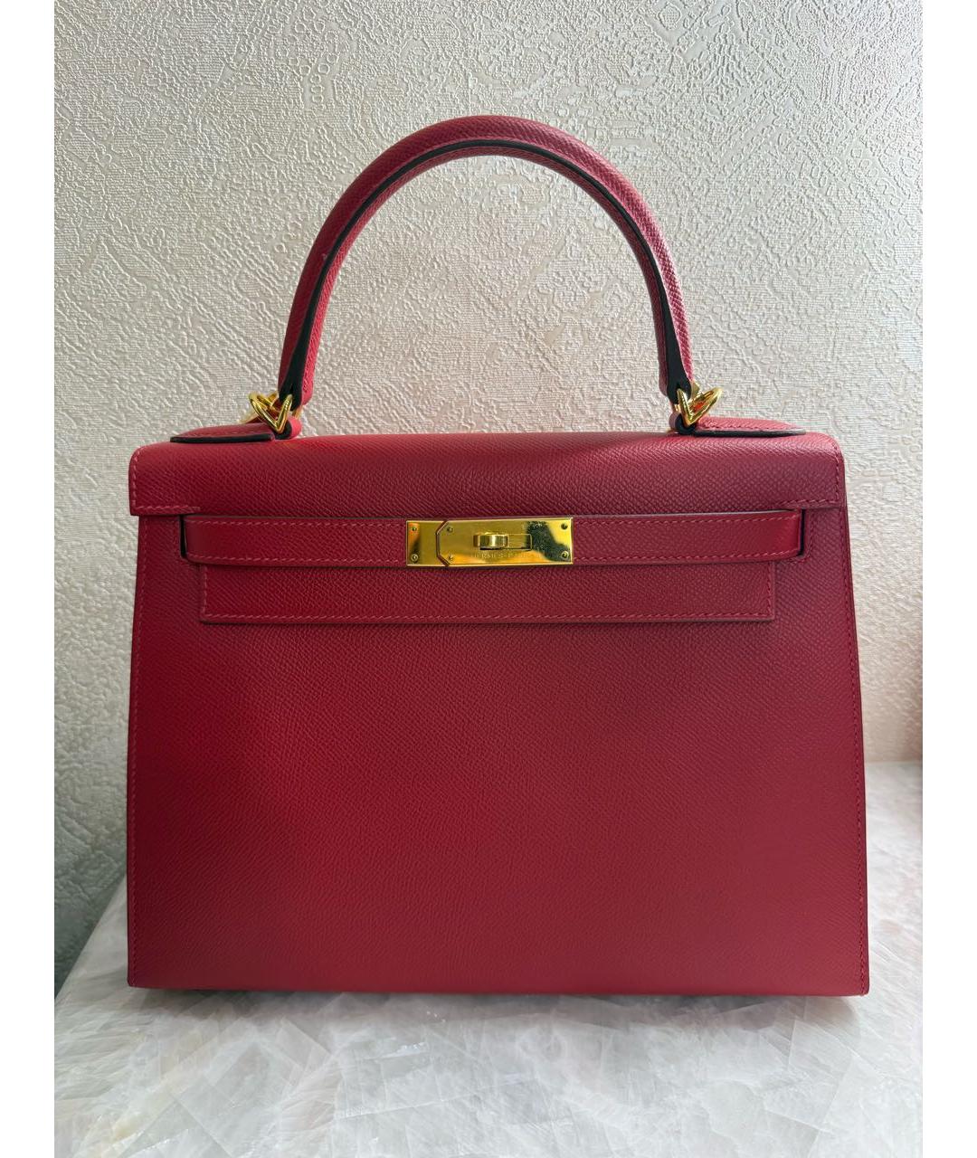 HERMES Красная кожаная сумка с короткими ручками, фото 9