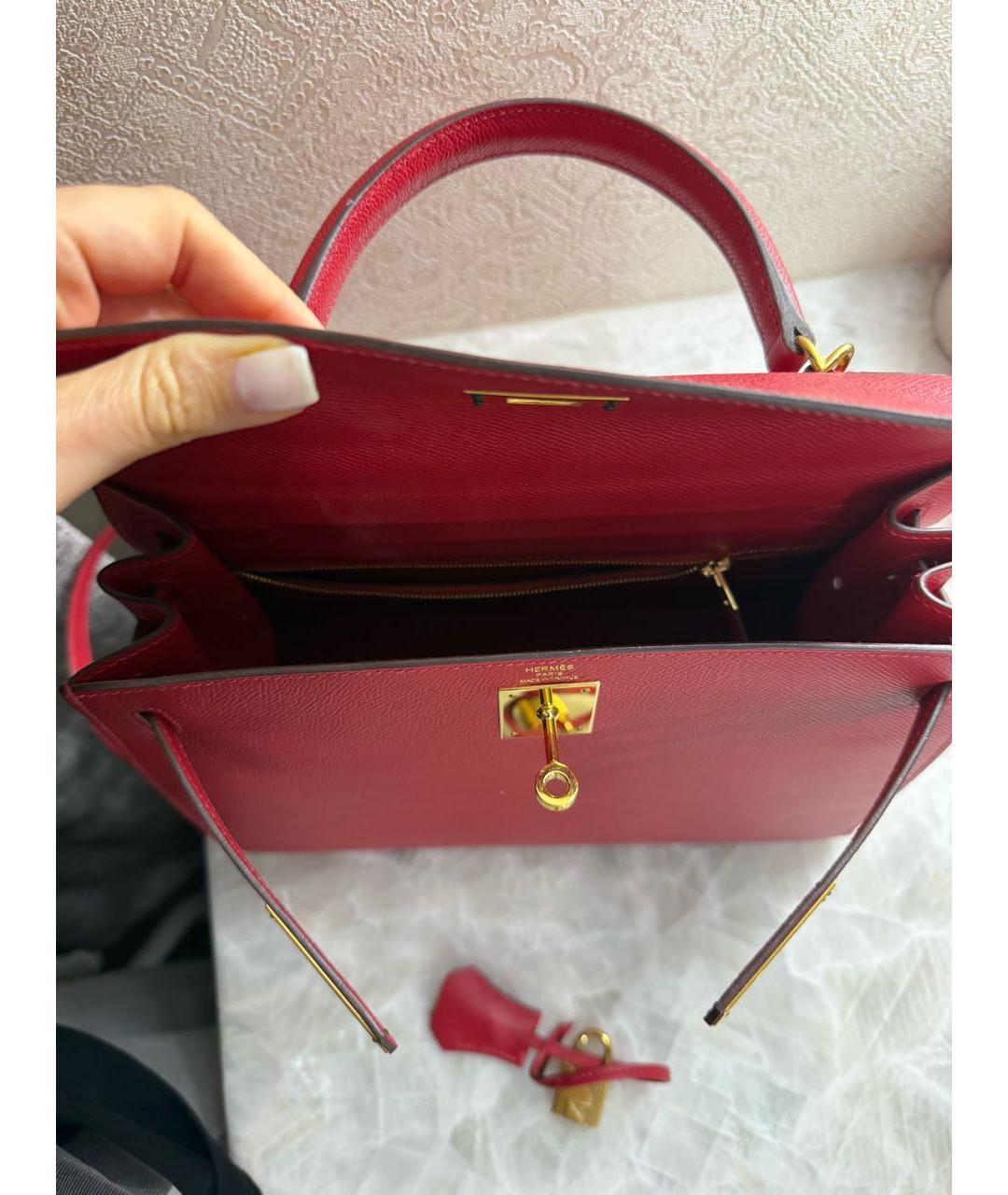 HERMES Красная кожаная сумка с короткими ручками, фото 4