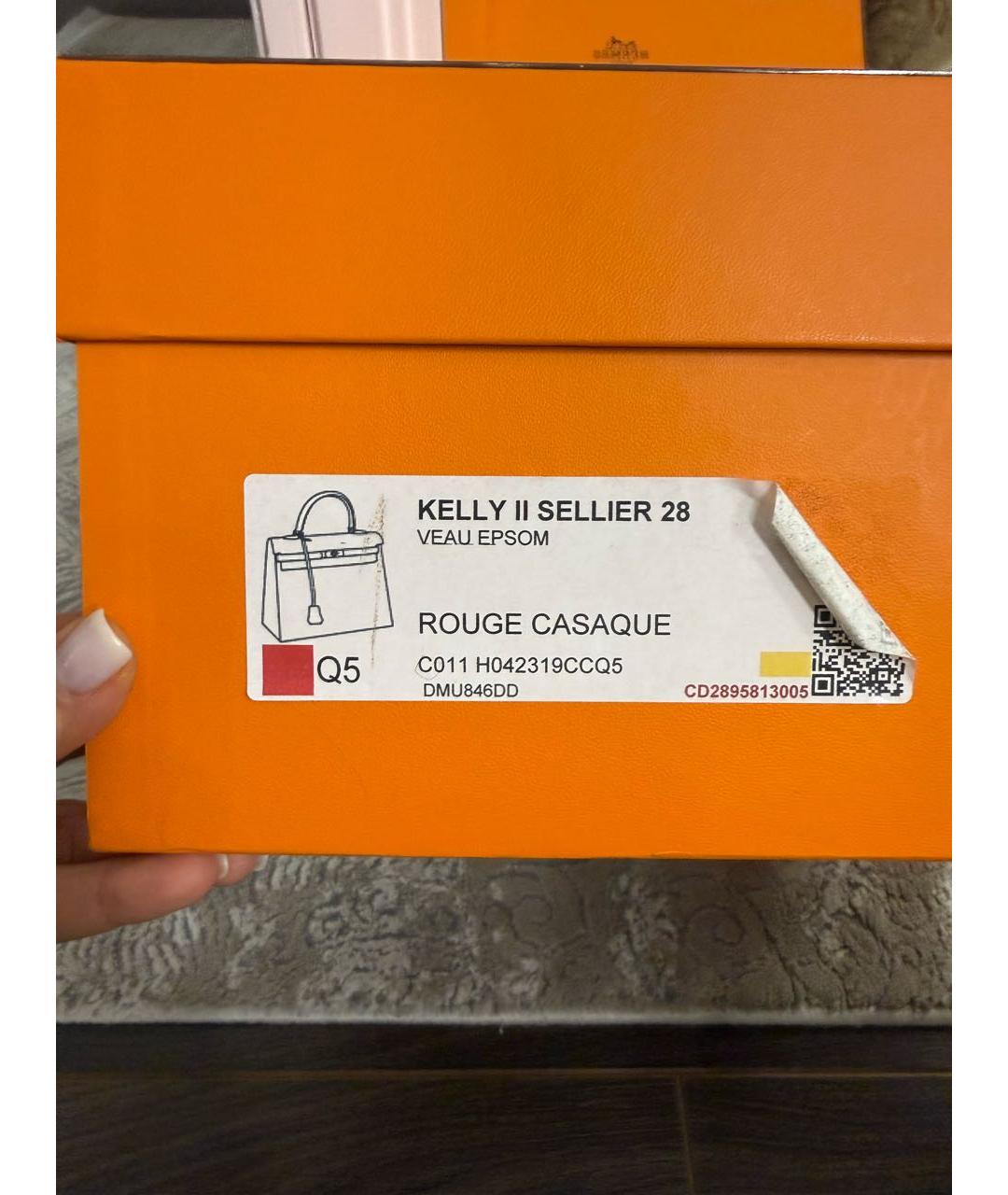 HERMES Красная кожаная сумка с короткими ручками, фото 8