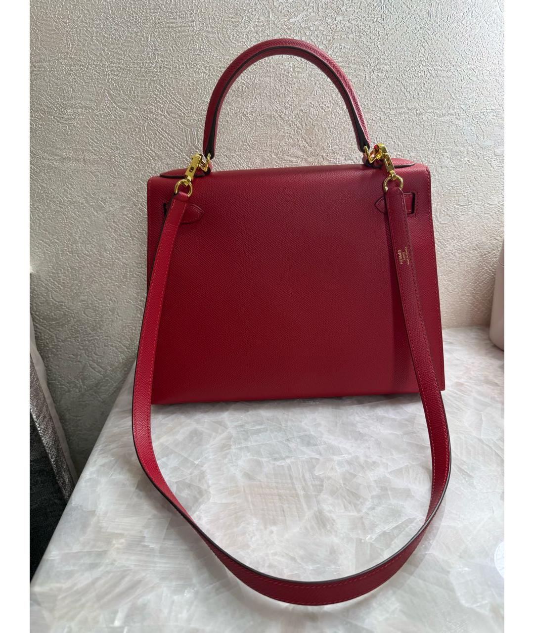 HERMES Красная кожаная сумка с короткими ручками, фото 3