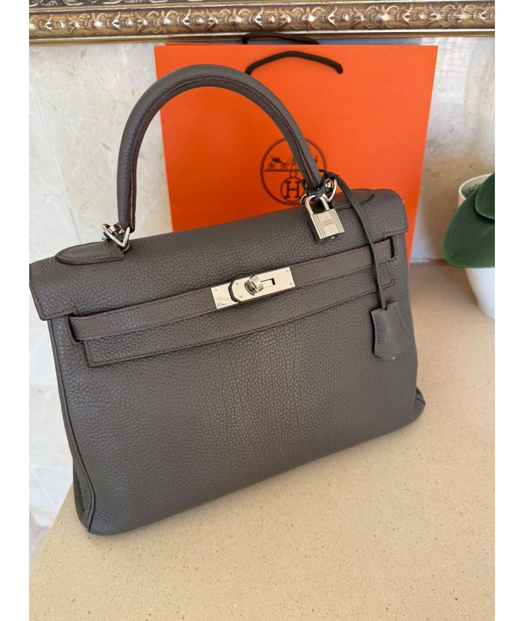 HERMES Бежевая кожаная сумка с короткими ручками, фото 7