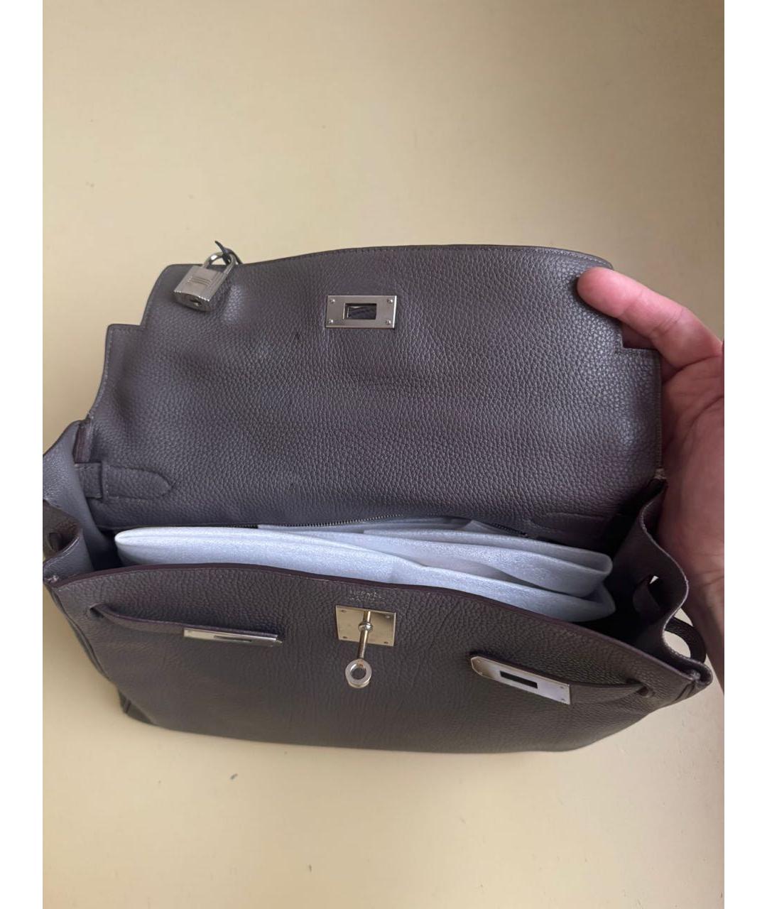 HERMES Бежевая кожаная сумка с короткими ручками, фото 2