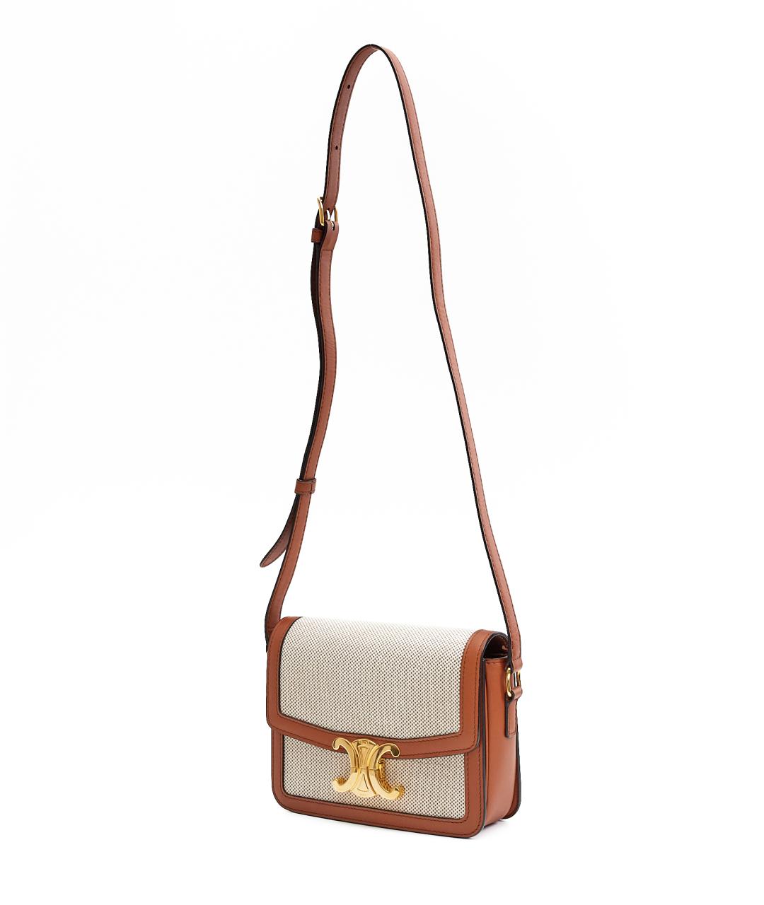 CELINE Бежевая тканевая сумка с короткими ручками, фото 2