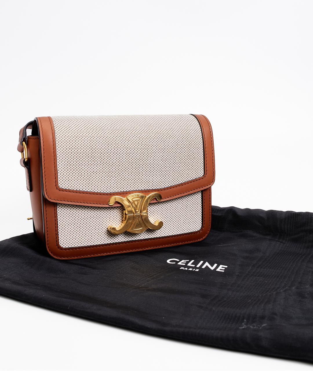 CELINE Бежевая тканевая сумка с короткими ручками, фото 7