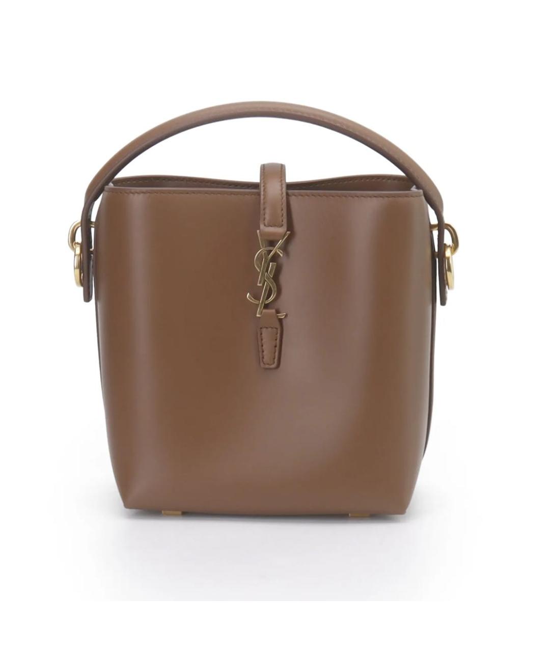 SAINT LAURENT Коричневая кожаная сумка тоут, фото 8