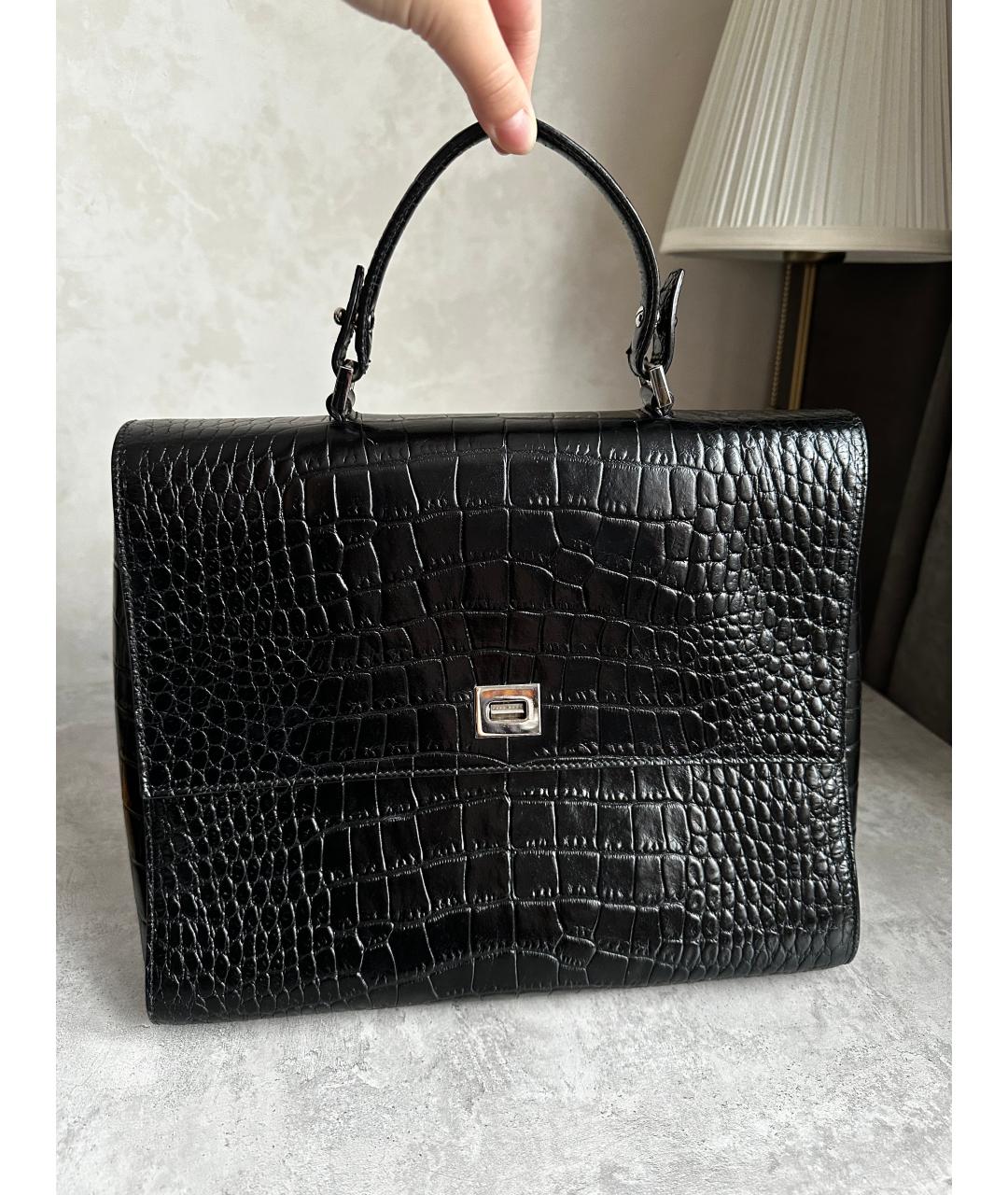 HUGO BOSS Черная кожаная сумка с короткими ручками, фото 6