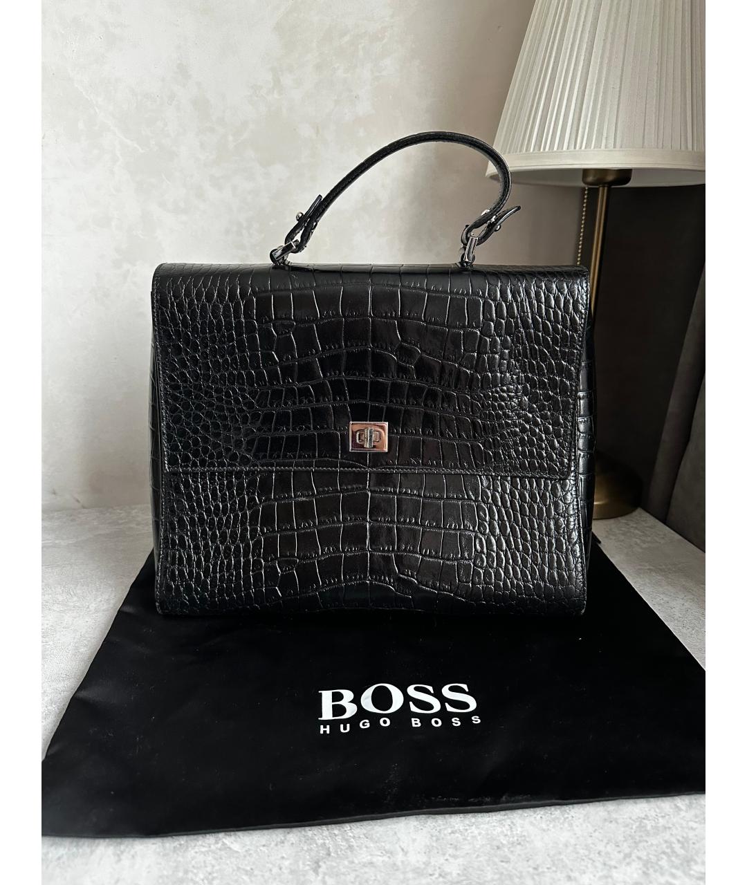 HUGO BOSS Черная кожаная сумка с короткими ручками, фото 10