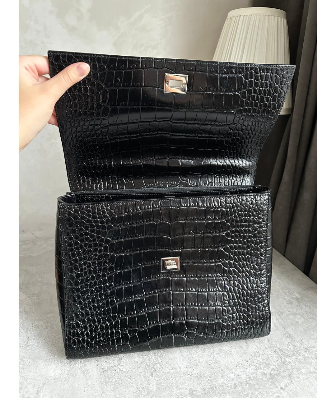 HUGO BOSS Черная кожаная сумка с короткими ручками, фото 7