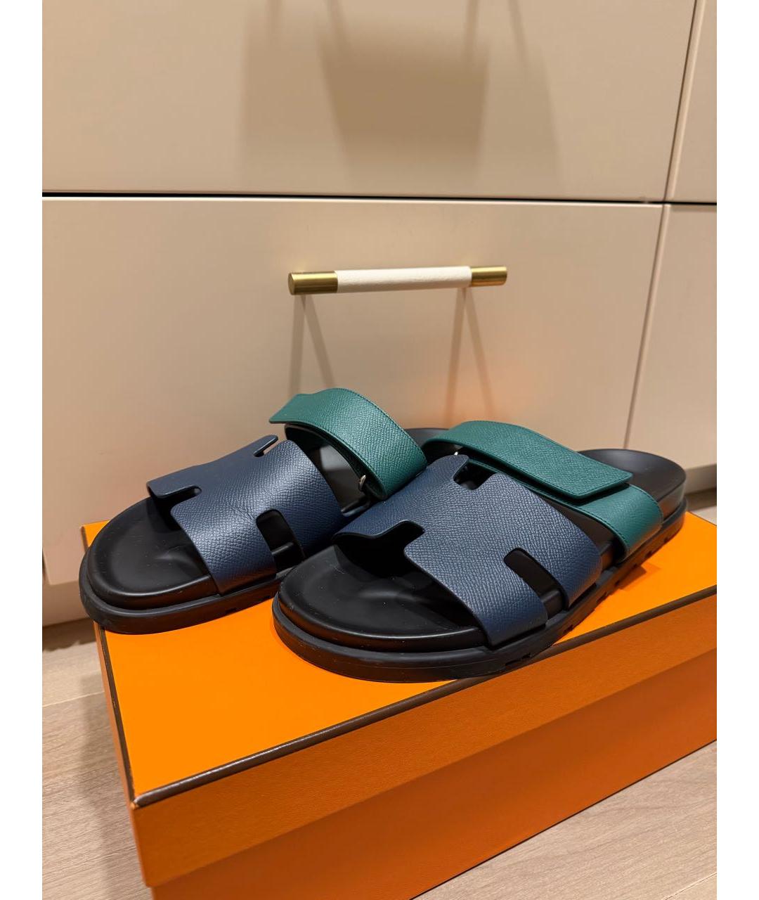 HERMES Черные кожаные шлепанцы, фото 3