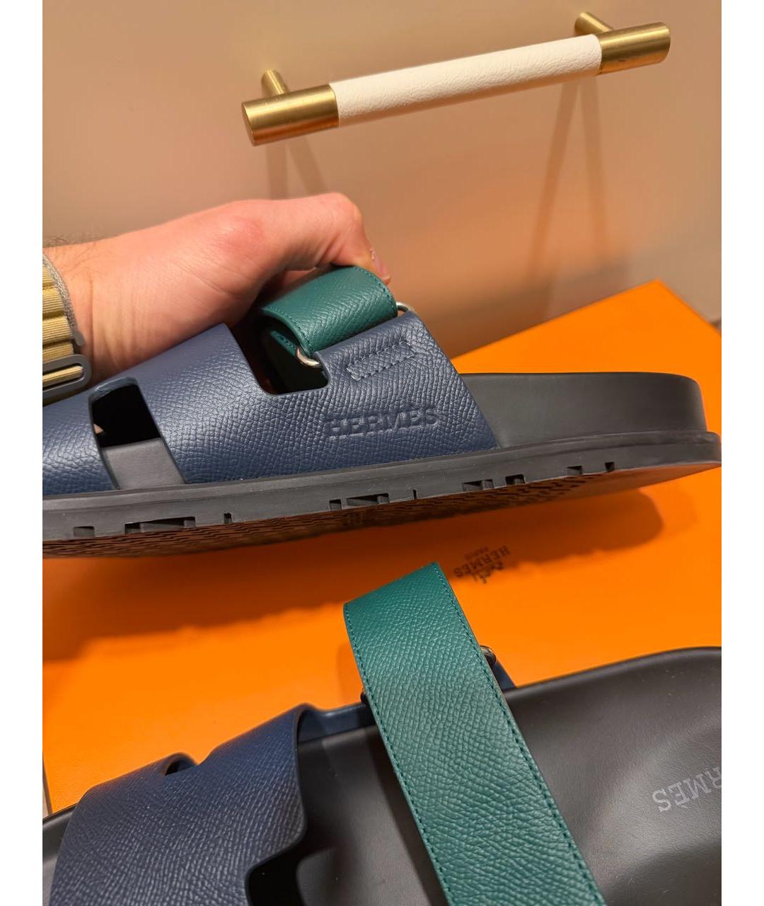 HERMES Черные кожаные шлепанцы, фото 6