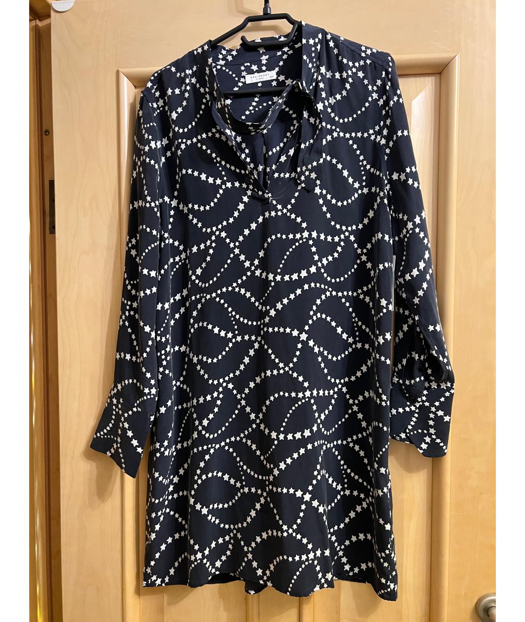 EQUIPMENT Черное шелковое повседневное платье, фото 8