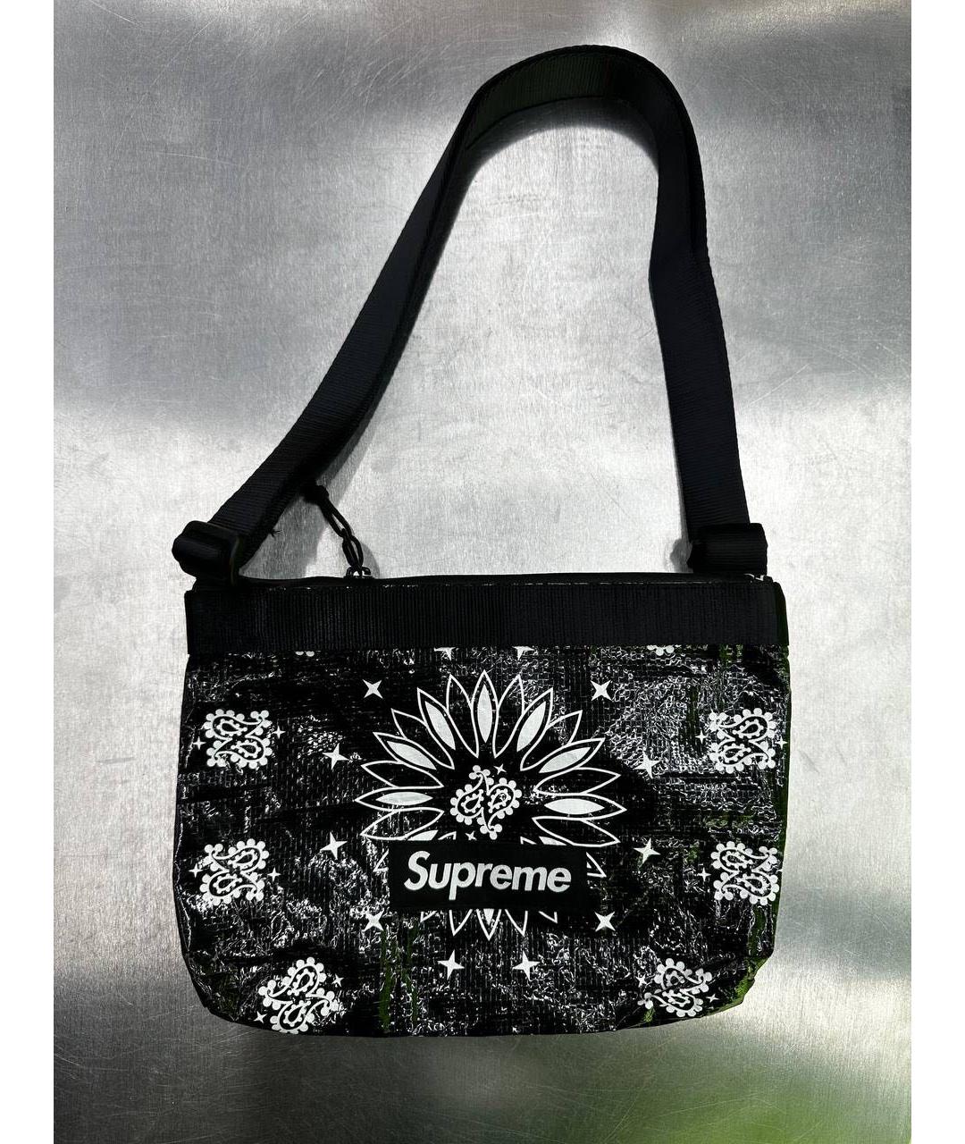 SUPREME Черная жаккардовая сумка на плечо, фото 2