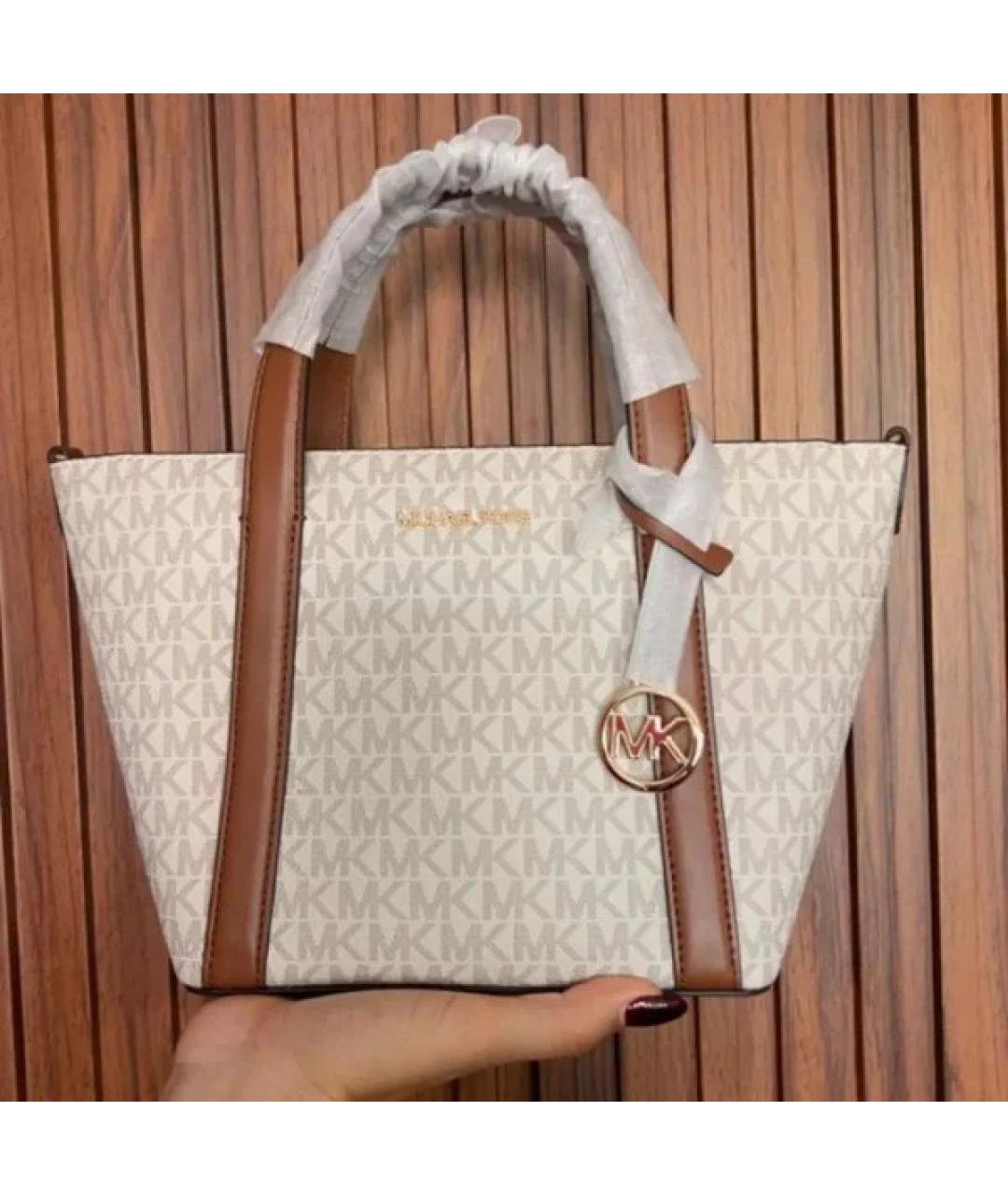 MICHAEL KORS Бежевая сумка с короткими ручками из искусственной кожи, фото 6