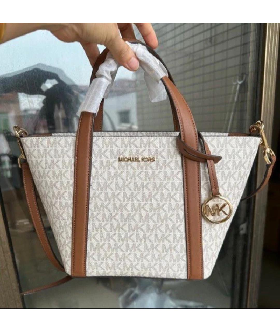 MICHAEL KORS Бежевая сумка с короткими ручками из искусственной кожи, фото 4