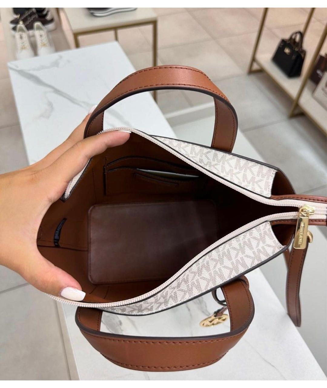 MICHAEL KORS Бежевая сумка с короткими ручками из искусственной кожи, фото 5