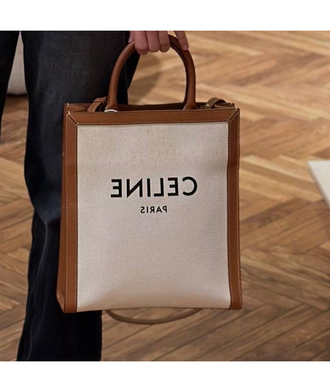 CELINE Белая кожаная сумка тоут, фото 4