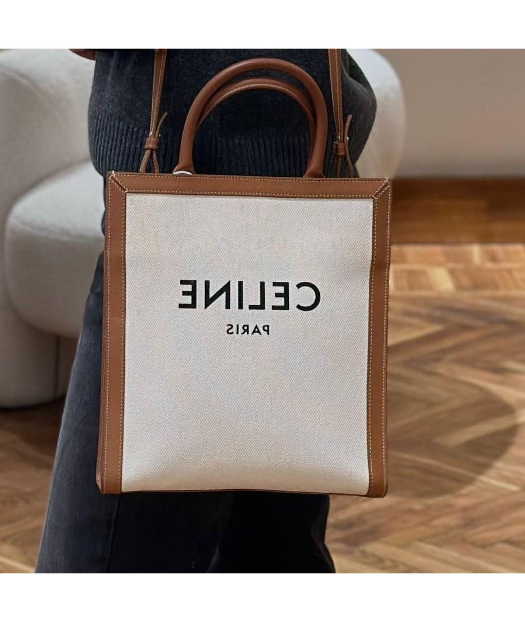 CELINE Белая кожаная сумка тоут, фото 3