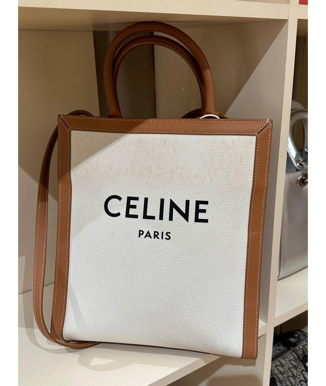 CELINE Белая кожаная сумка тоут, фото 5