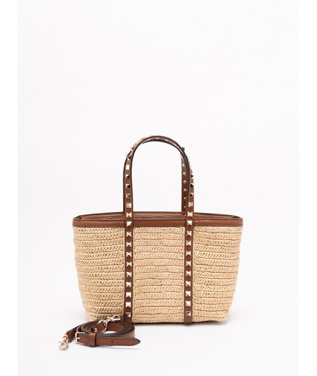 VALENTINO Бежевая пелетеная сумка тоут, фото 2