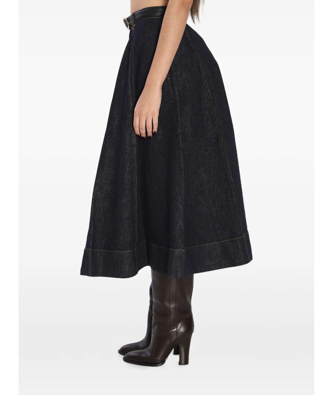 SELF-PORTRAIT Темно-синяя хлопко-эластановая юбка миди, фото 4