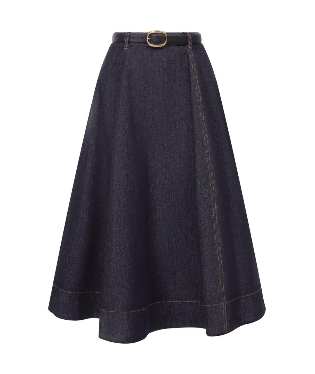 SELF-PORTRAIT Темно-синяя хлопко-эластановая юбка миди, фото 1