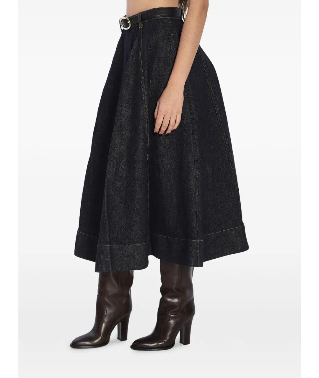 SELF-PORTRAIT Темно-синяя хлопко-эластановая юбка миди, фото 3