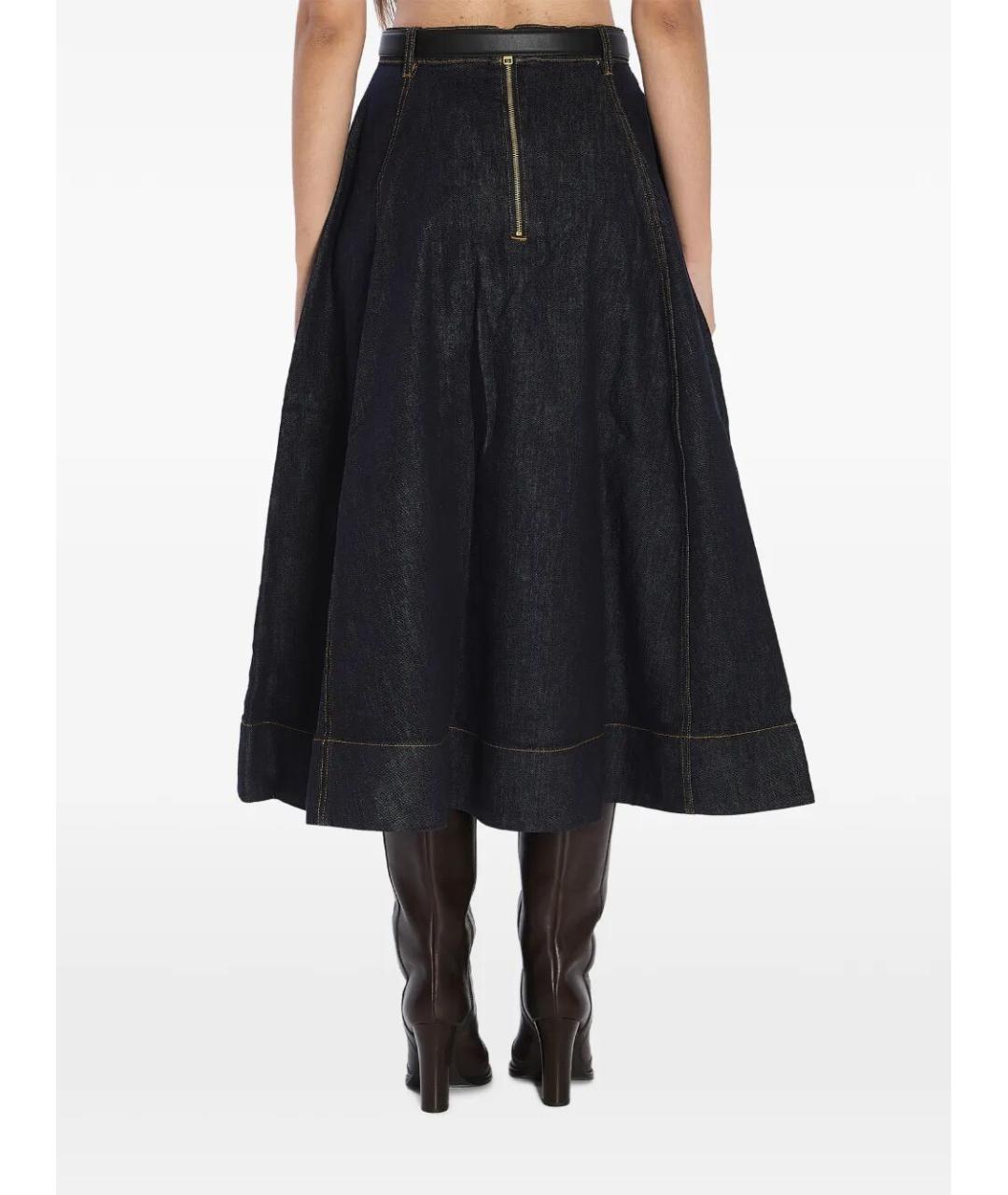 SELF-PORTRAIT Темно-синяя хлопко-эластановая юбка миди, фото 5