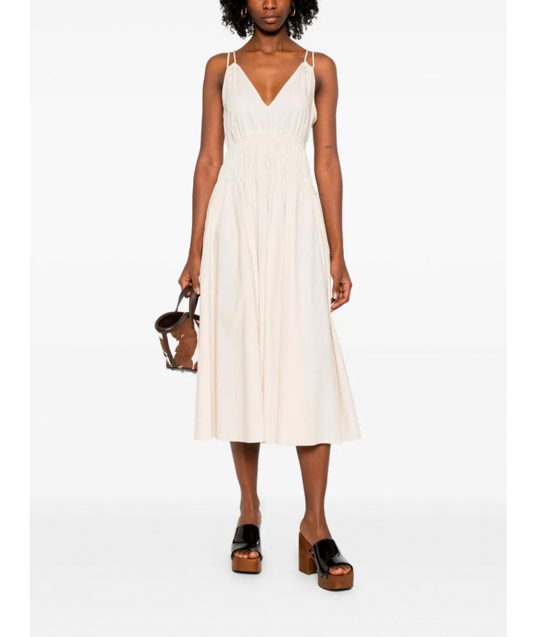 PINKO Бежевое хлопко-эластановое повседневное платье, фото 2