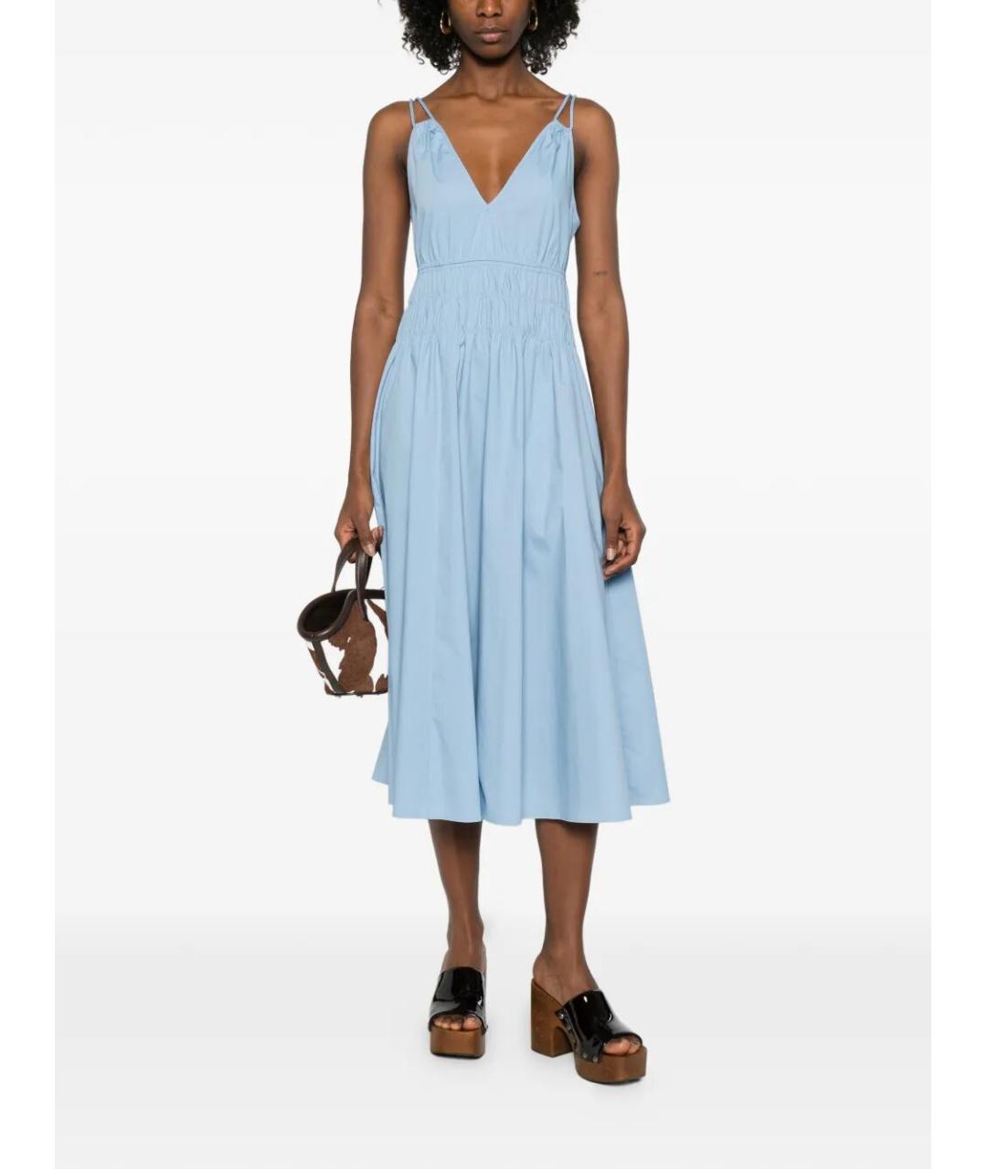 PINKO Голубое хлопко-эластановое повседневное платье, фото 2