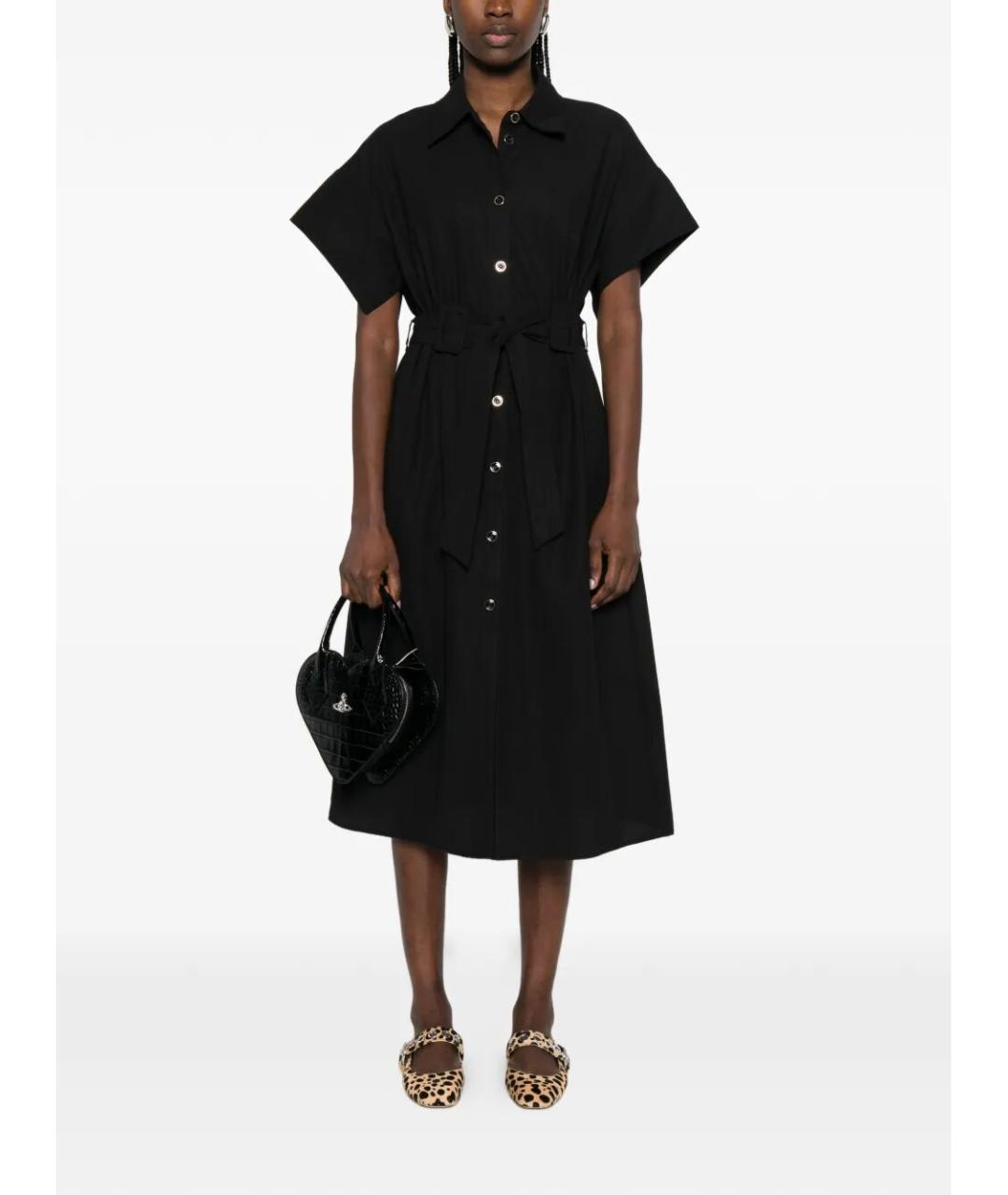 PINKO Черное хлопковое повседневное платье, фото 2