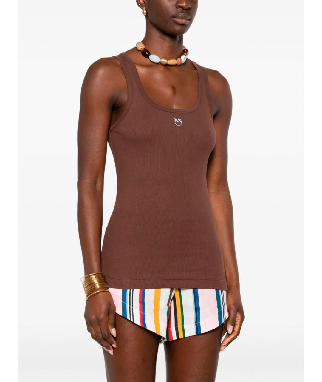 PINKO Коричневая хлопковая майка, фото 4