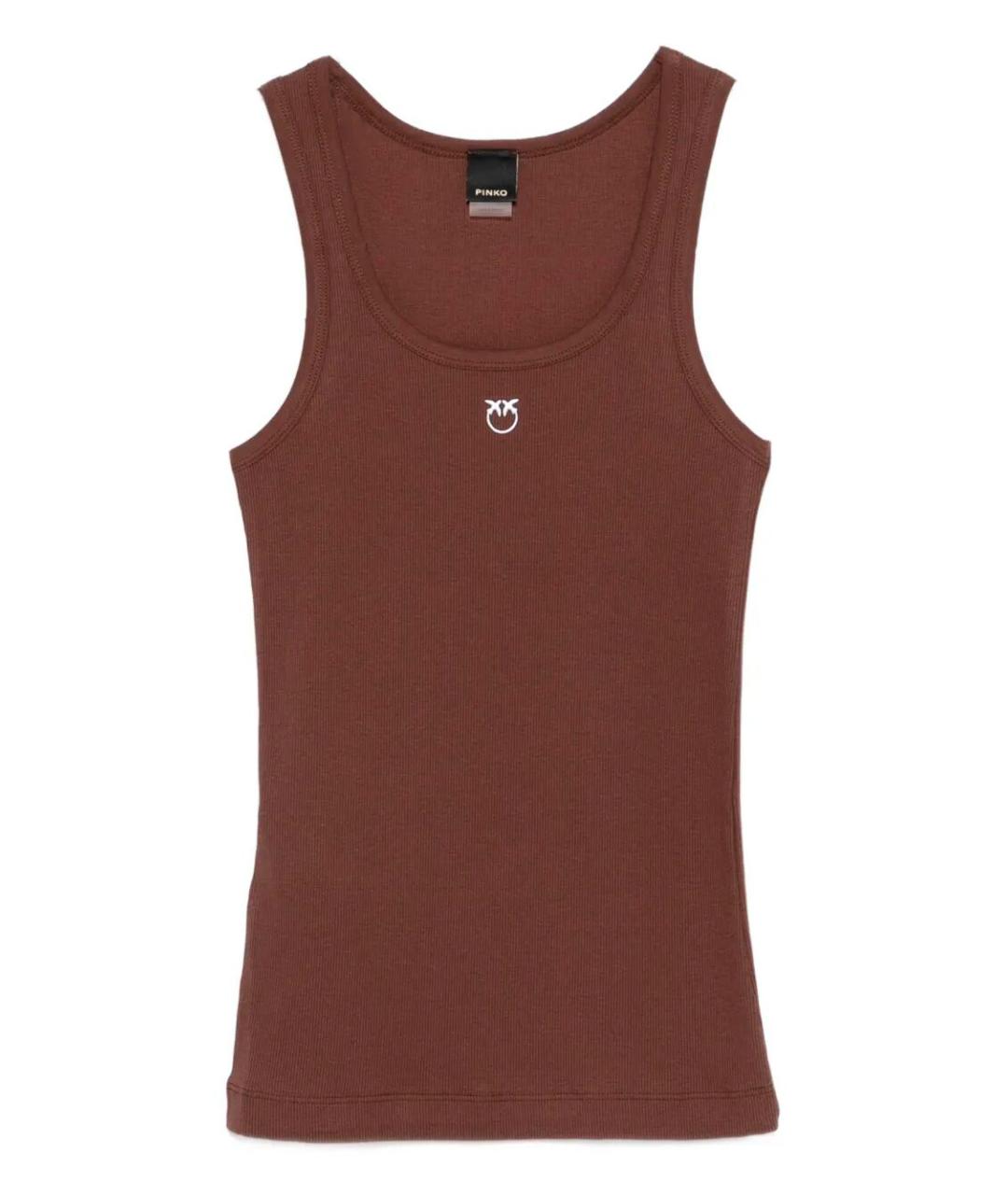 PINKO Коричневая хлопковая майка, фото 1