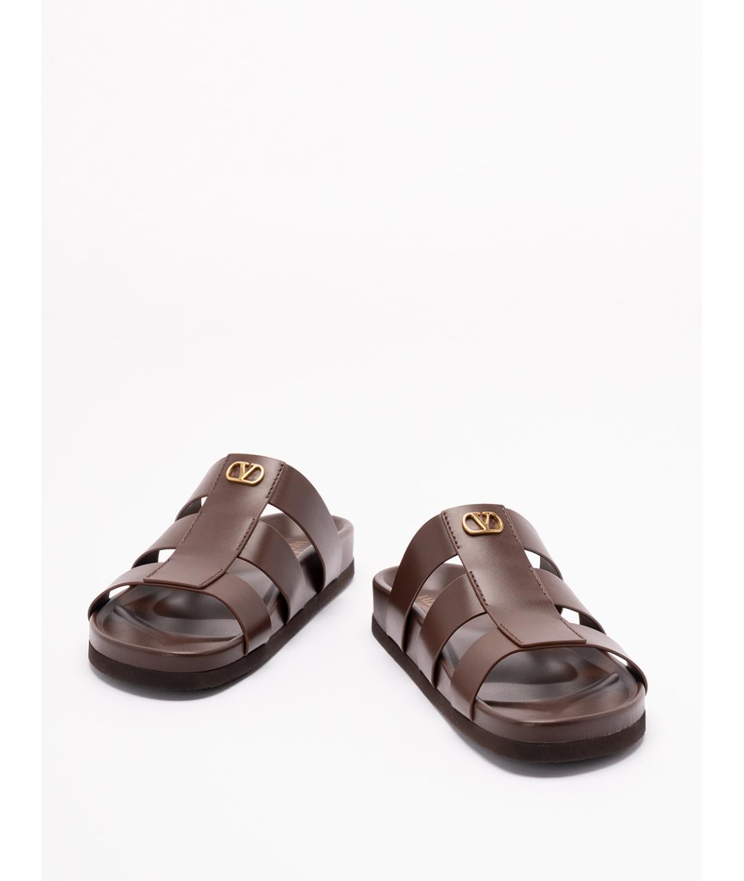 VALENTINO Коричневые кожаные шлепанцы, фото 2
