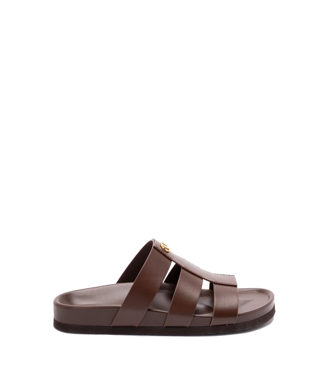 VALENTINO Коричневые кожаные шлепанцы, фото 1