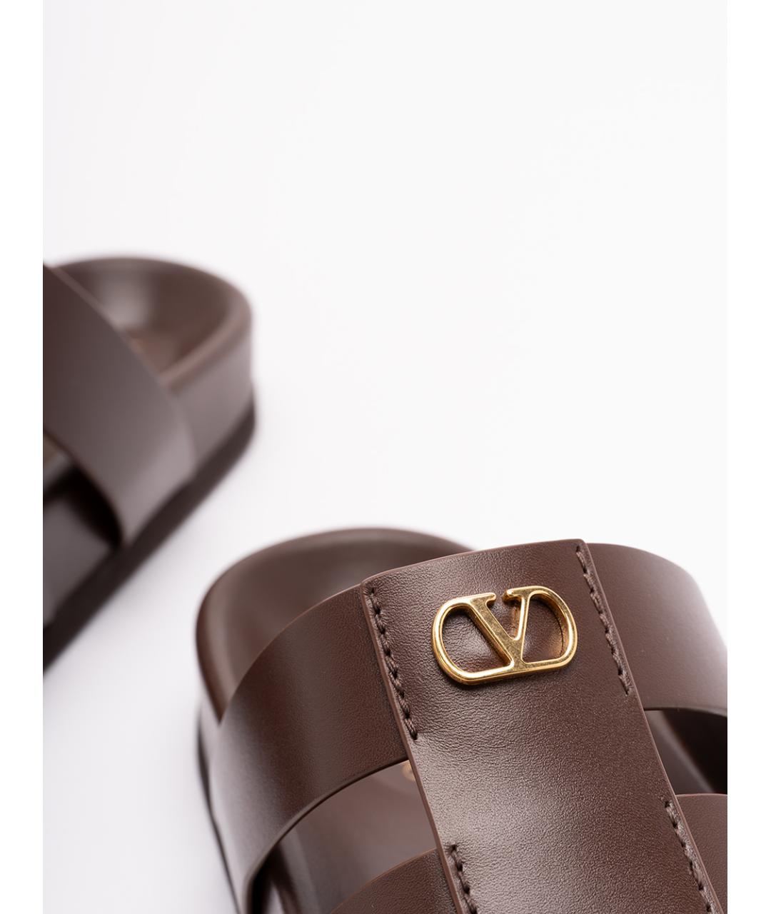 VALENTINO Коричневые кожаные шлепанцы, фото 6