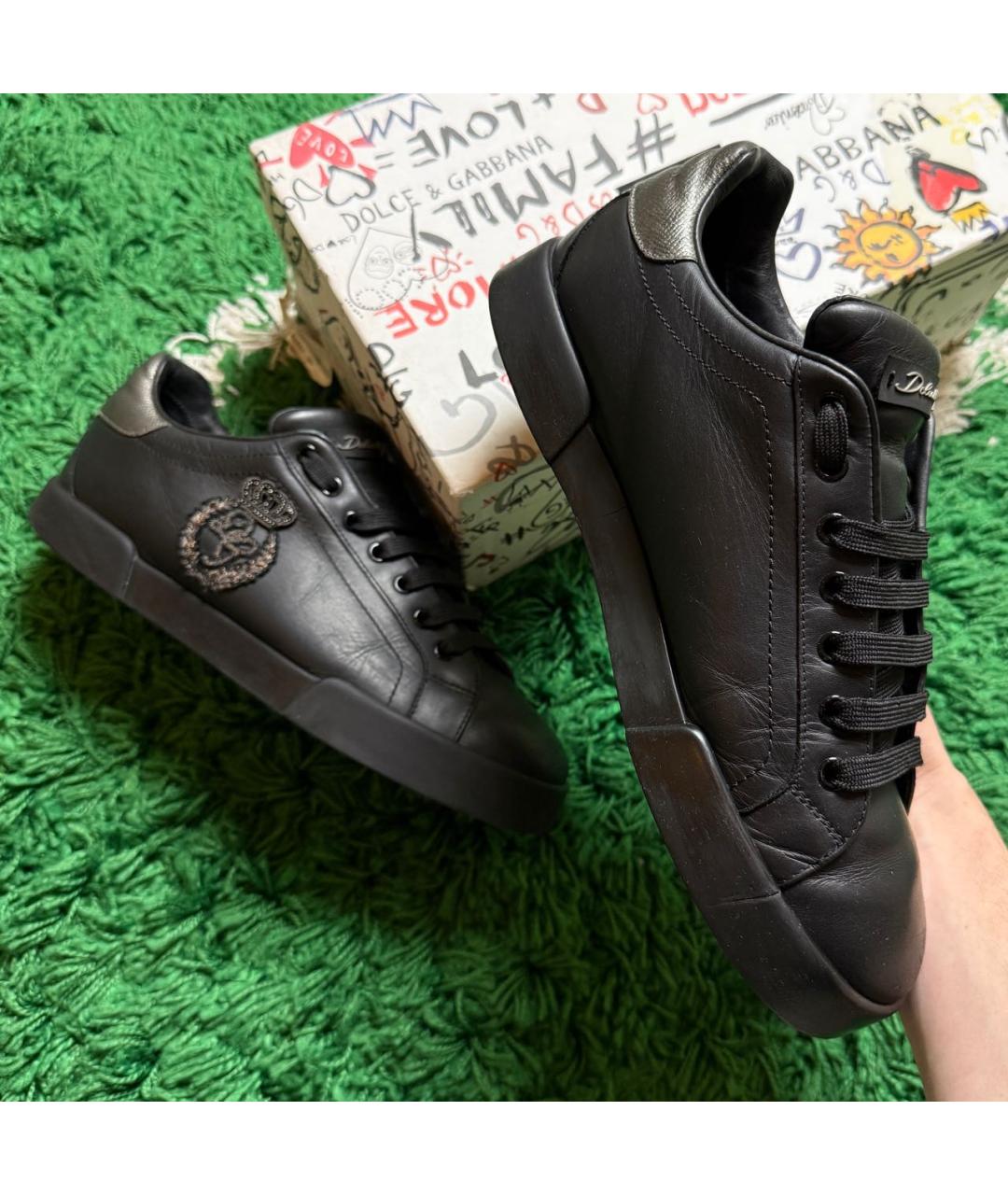 DOLCE&GABBANA Черные кожаные низкие кроссовки / кеды, фото 2