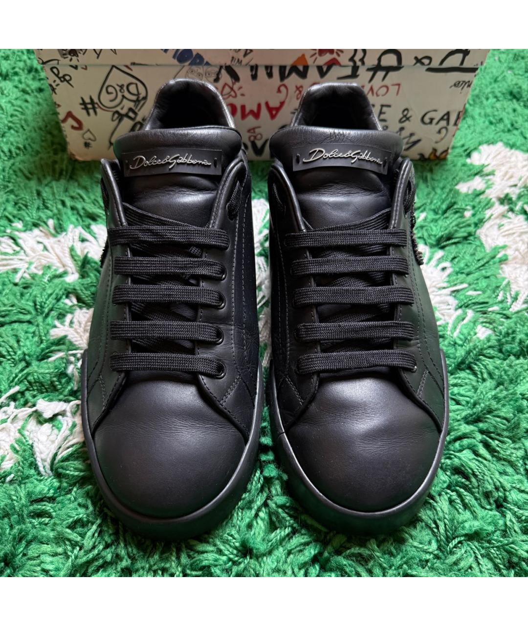 DOLCE&GABBANA Черные кожаные низкие кроссовки / кеды, фото 3