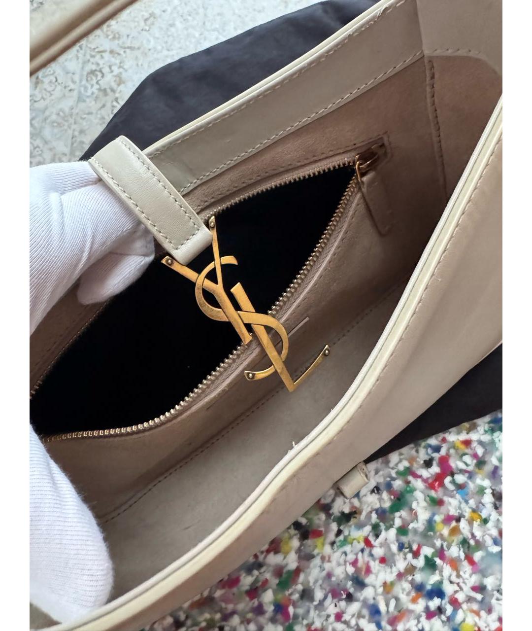 SAINT LAURENT Бежевая кожаная сумка через плечо, фото 4