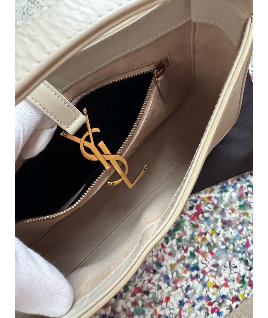 SAINT LAURENT Бежевая кожаная сумка через плечо, фото 5