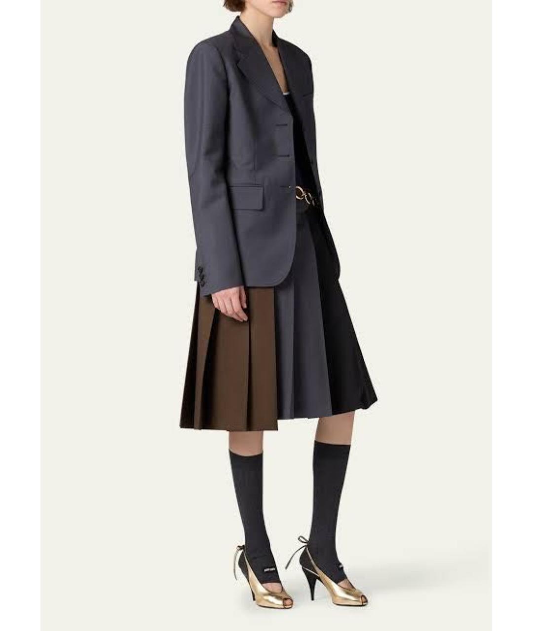 MIU MIU Серая шерстяная юбка миди, фото 3