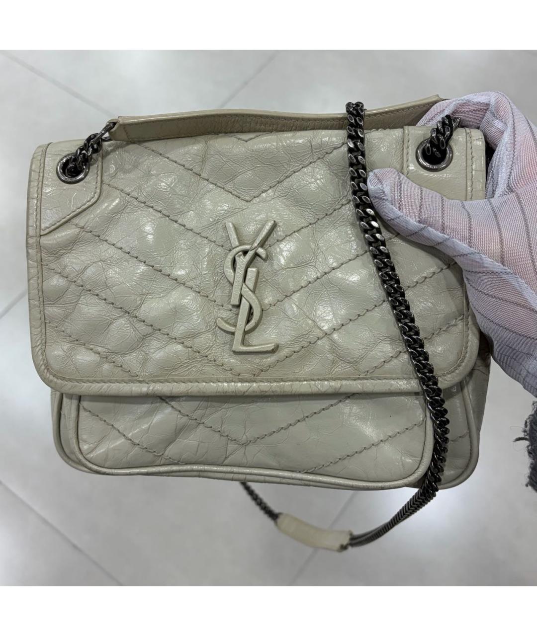 SAINT LAURENT Бежевая кожаная сумка через плечо, фото 2