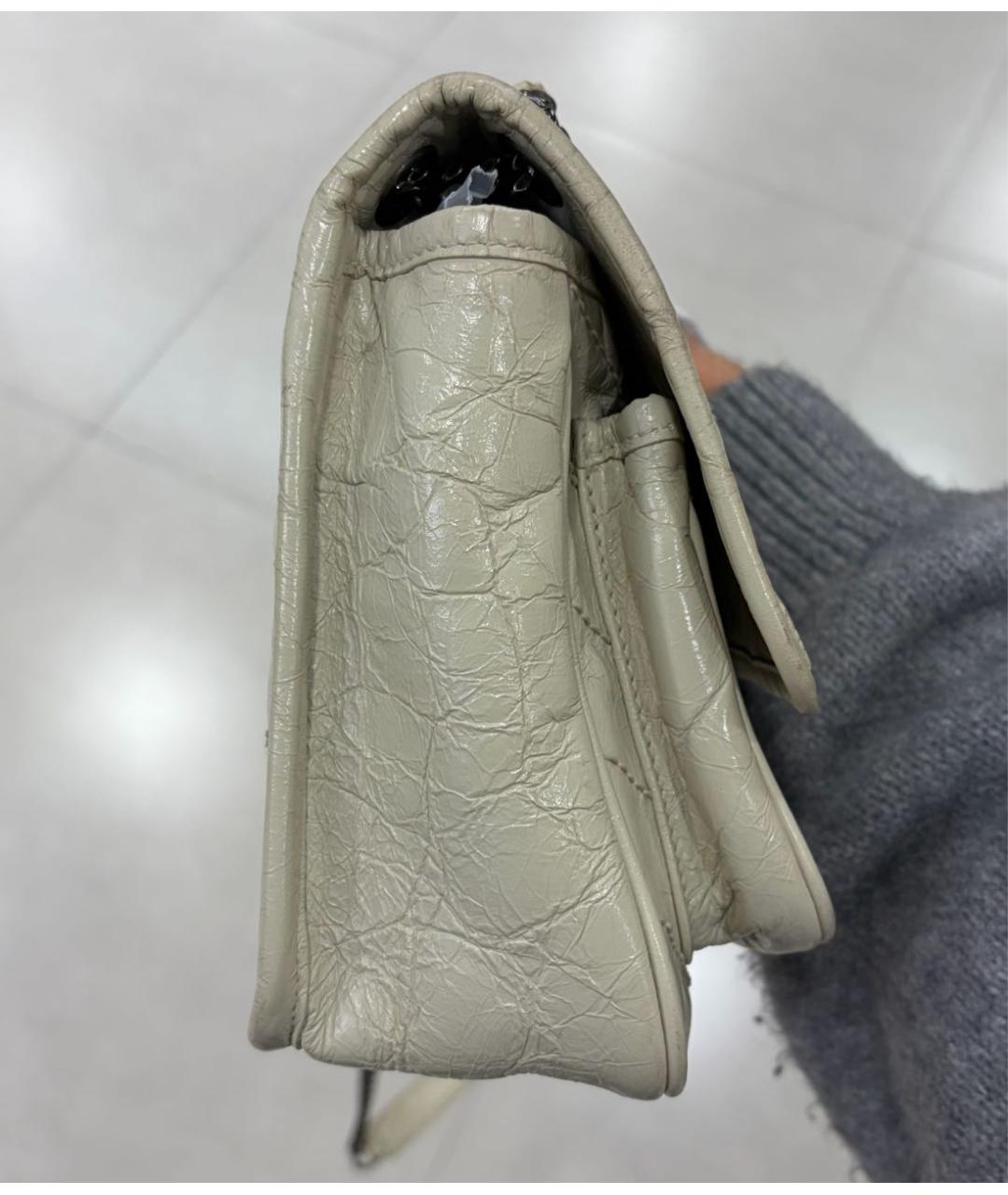 SAINT LAURENT Бежевая кожаная сумка через плечо, фото 4