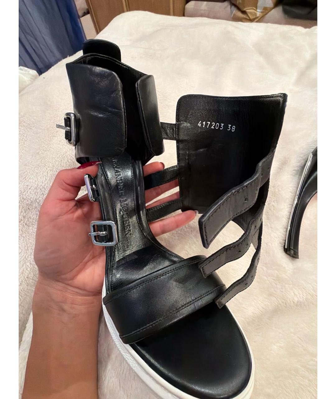 ALEXANDER MCQUEEN Черные кожаные босоножки, фото 7