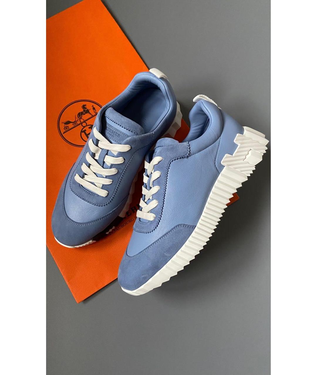 HERMES Голубые кожаные кроссовки, фото 3