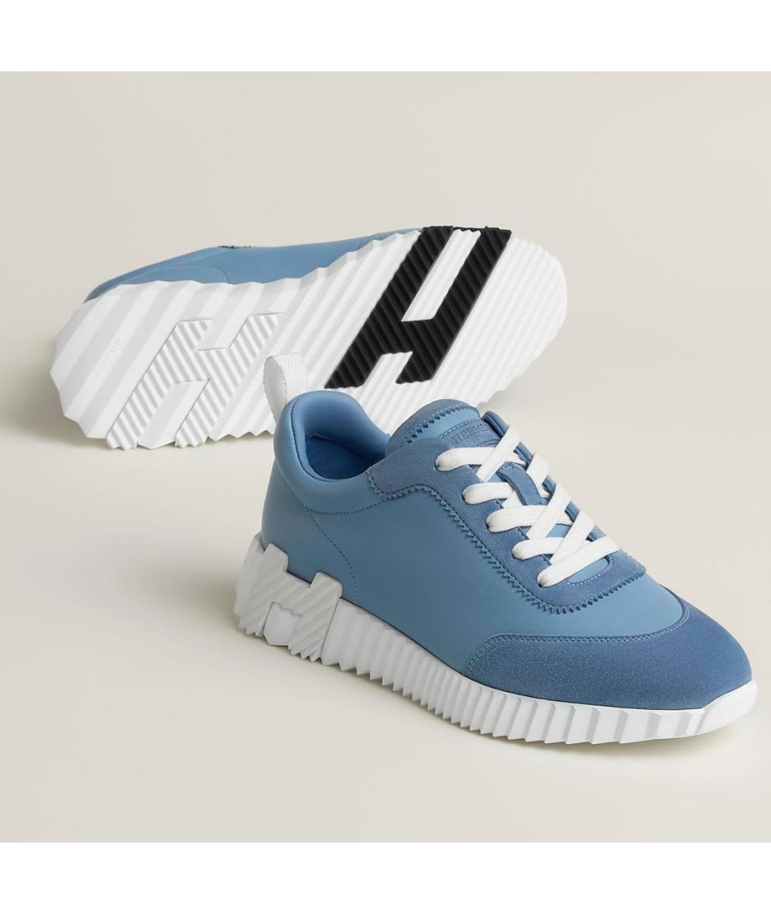 HERMES Голубые кожаные кроссовки, фото 5