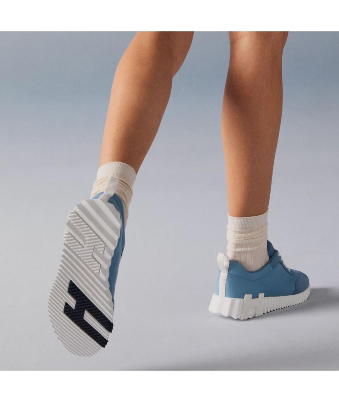 HERMES Голубые кожаные кроссовки, фото 4