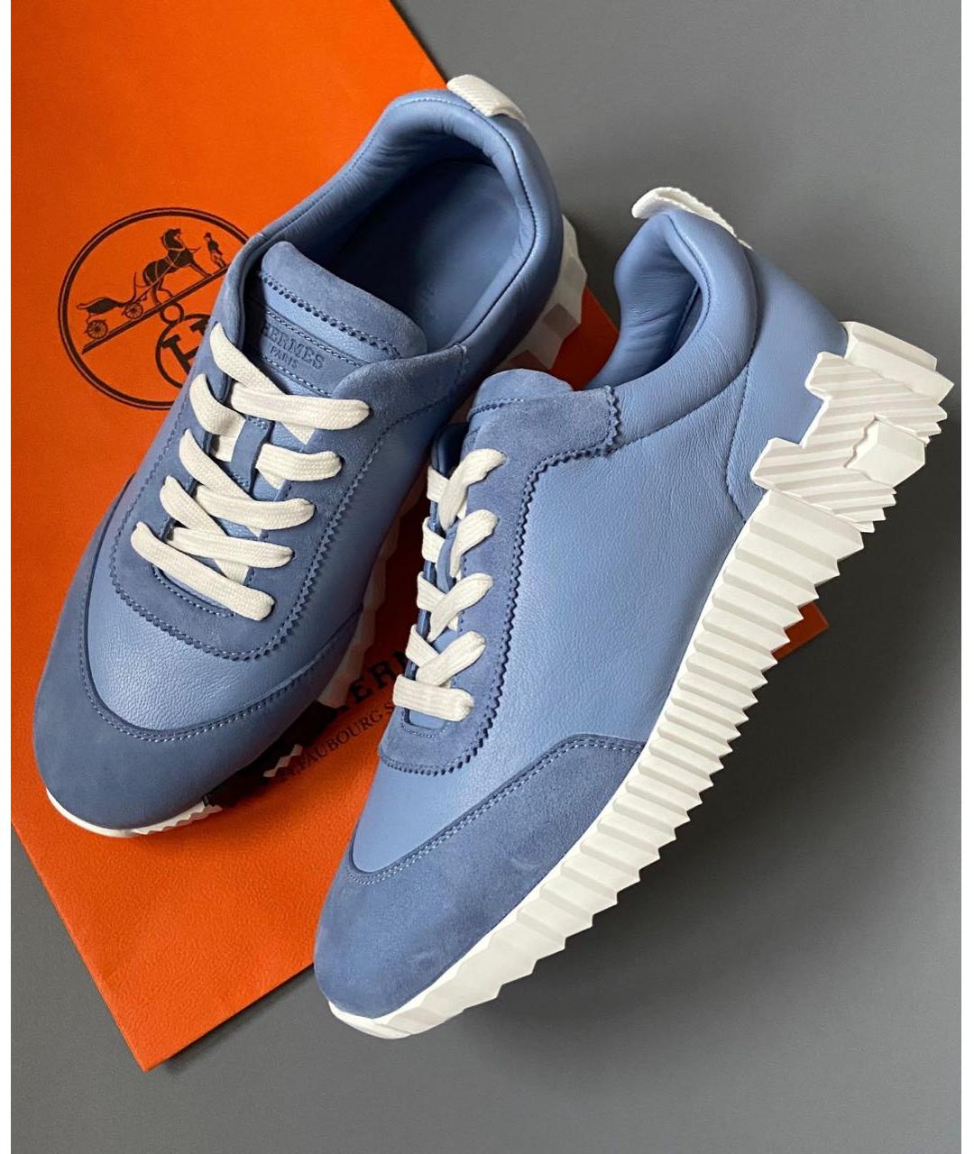 HERMES Голубые кожаные кроссовки, фото 2
