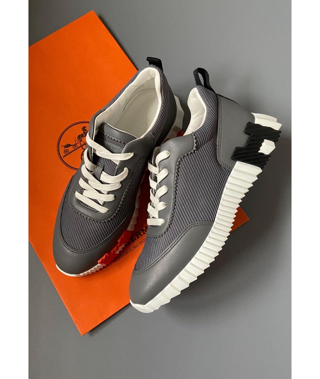 HERMES Серые кожаные низкие кроссовки / кеды, фото 3