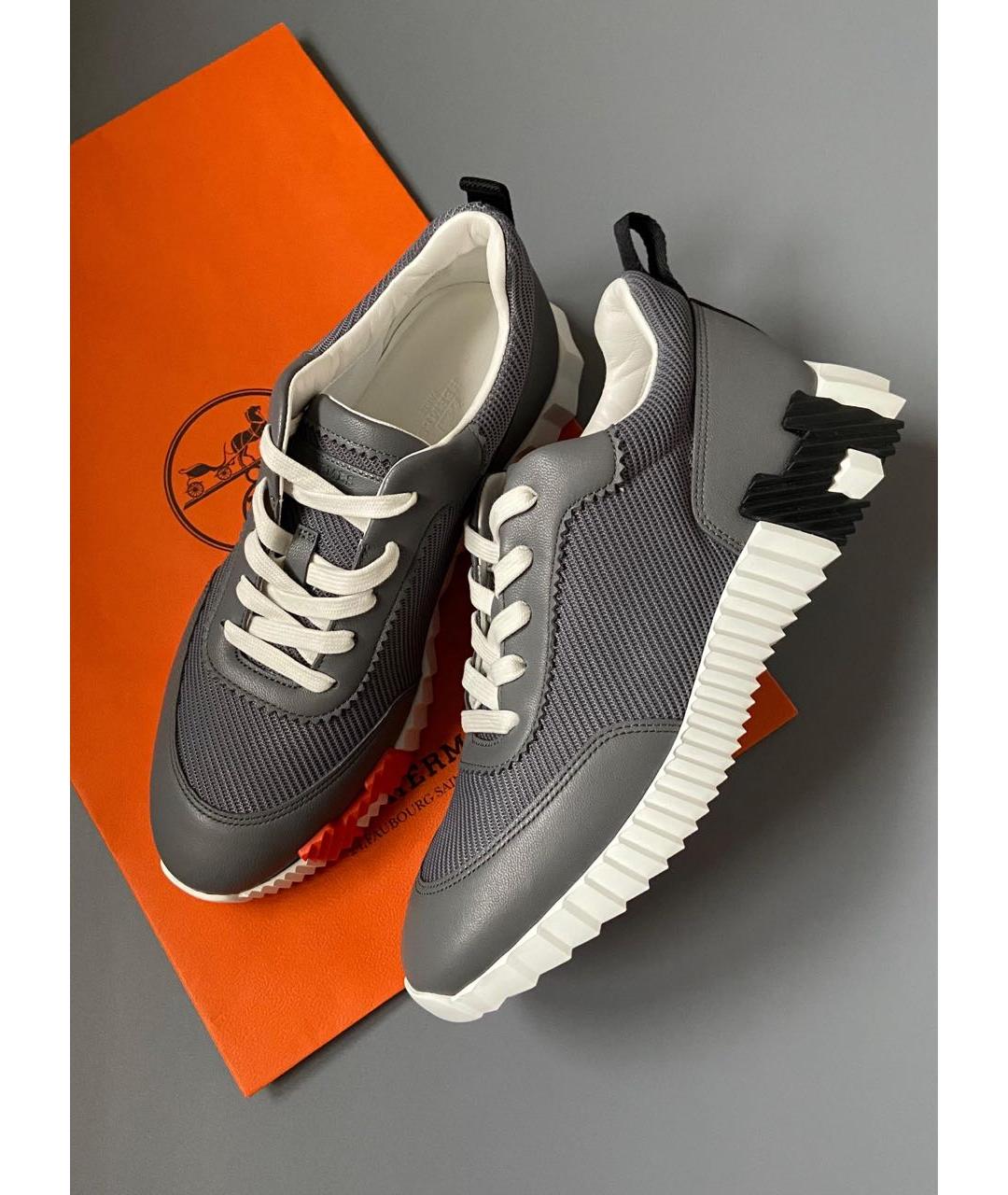 HERMES Серые кожаные низкие кроссовки / кеды, фото 2