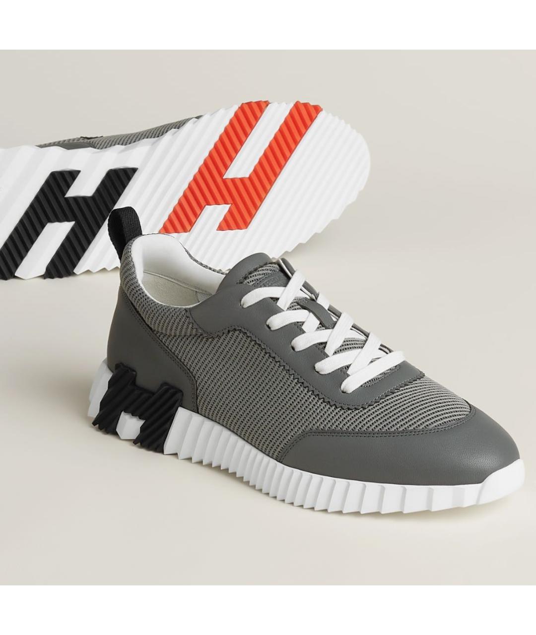 HERMES Серые кожаные низкие кроссовки / кеды, фото 5